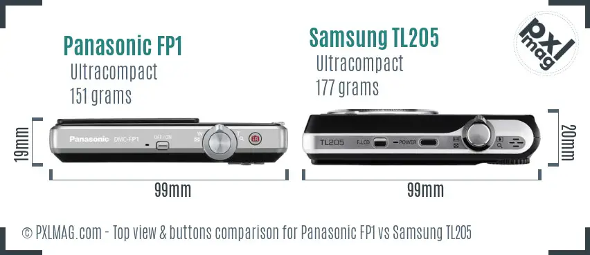 Panasonic FP1 vs Samsung TL205 top view buttons comparison Panasonic FP1 vs Samsung TL205 top view buttons comparison