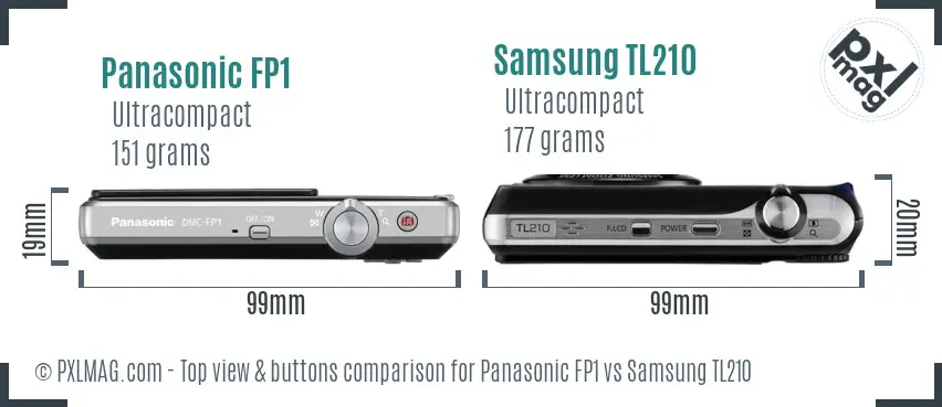 Panasonic FP1 vs Samsung TL210 top view buttons comparison