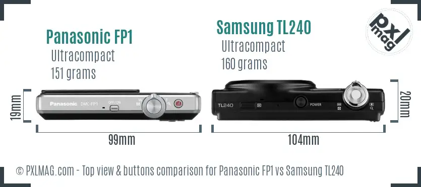 Panasonic FP1 vs Samsung TL240 top view buttons comparison