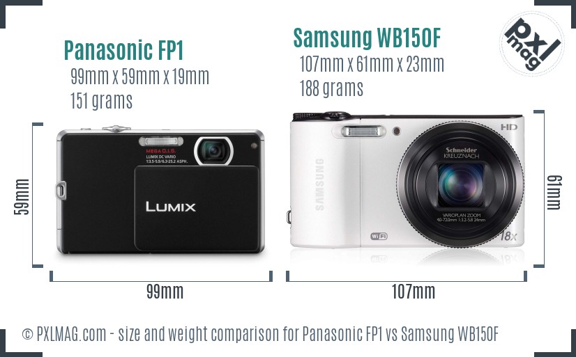 Panasonic FP1 vs Samsung WB150F size comparison Panasonic FP1 vs Samsung WB150F size comparison