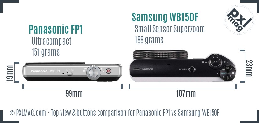 Panasonic FP1 vs Samsung WB150F top view buttons comparison