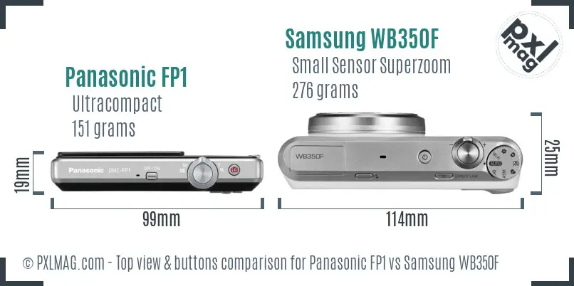 Panasonic FP1 vs Samsung WB350F top view buttons comparison