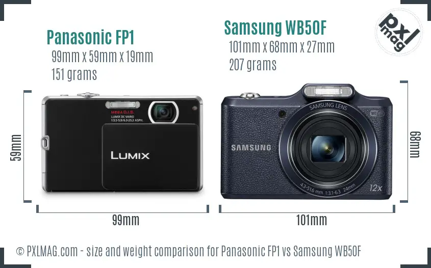 Panasonic FP1 vs Samsung WB50F size comparison