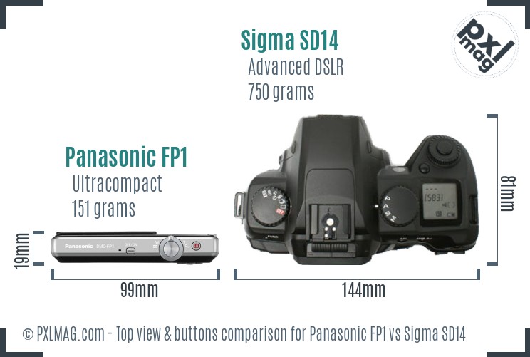 Panasonic FP1 vs Sigma SD14 top view buttons comparison