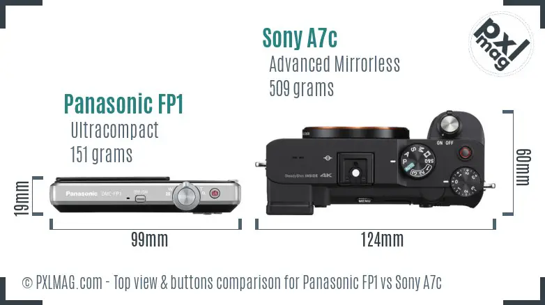 Panasonic FP1 vs Sony A7c top view buttons comparison