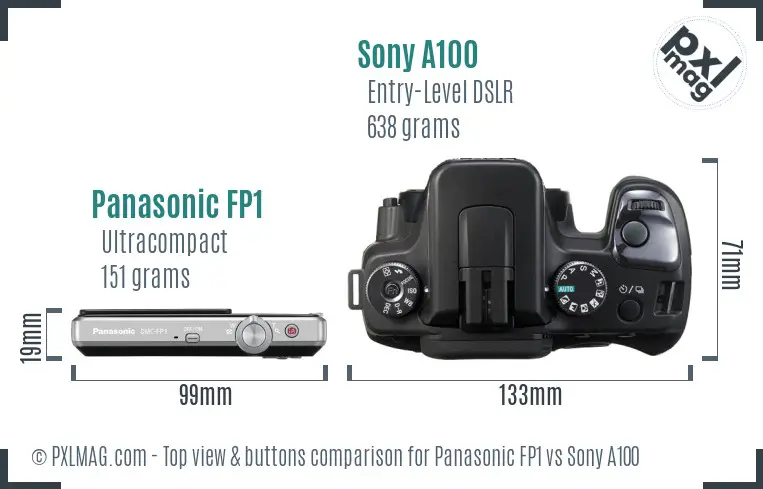 Panasonic FP1 vs Sony A100 top view buttons comparison