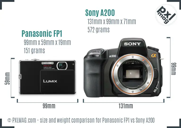 Panasonic FP1 vs Sony A200 size comparison