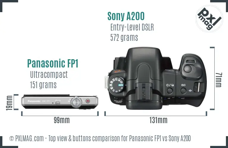 Panasonic FP1 vs Sony A200 top view buttons comparison