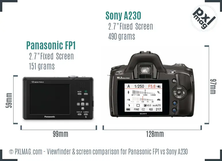Panasonic FP1 vs Sony A230 Screen and Viewfinder comparison