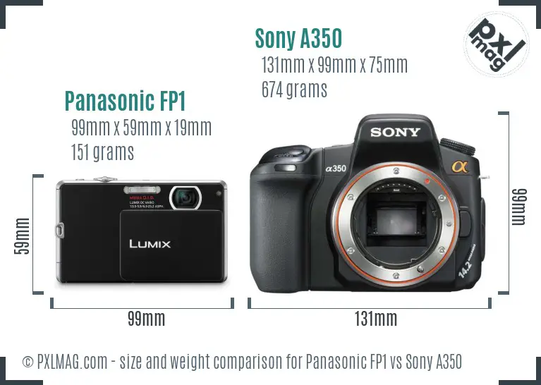 Panasonic FP1 vs Sony A350 size comparison