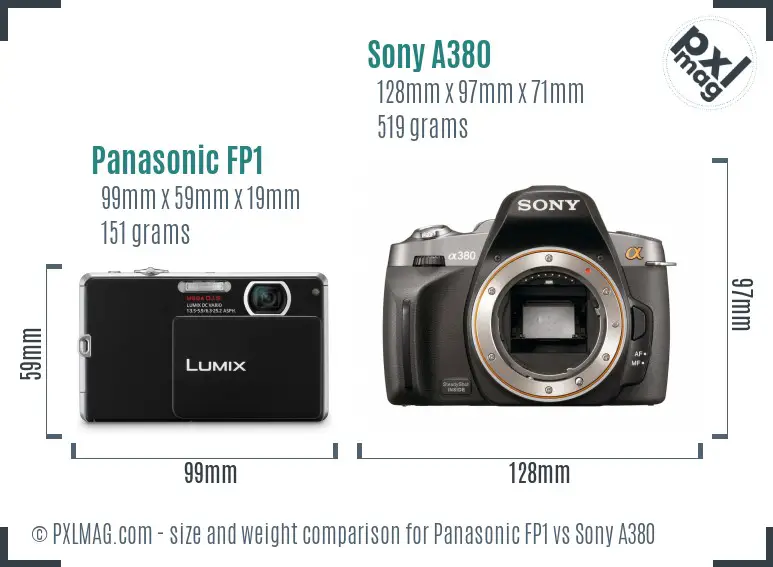 Panasonic FP1 vs Sony A380 size comparison