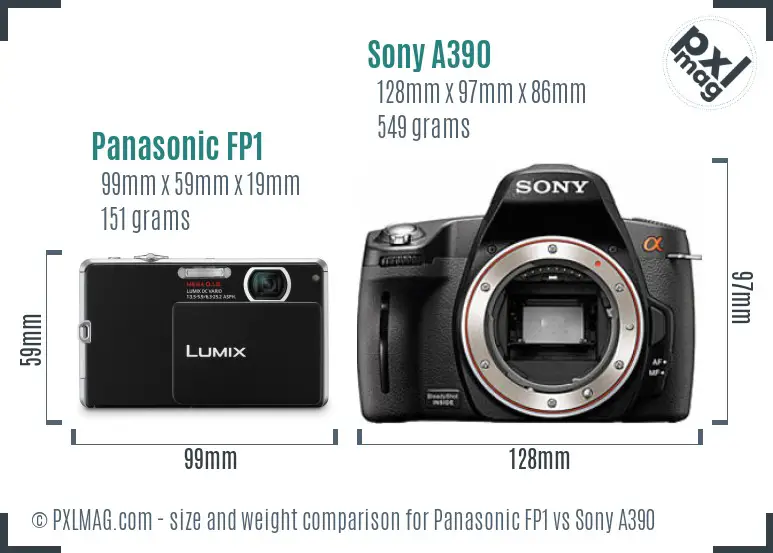 Panasonic FP1 vs Sony A390 size comparison