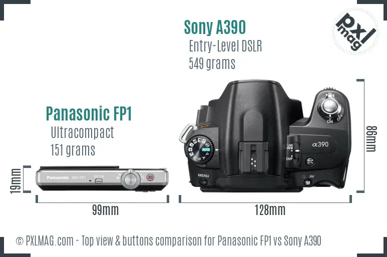 Panasonic FP1 vs Sony A390 top view buttons comparison
