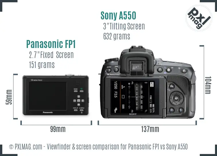 Panasonic FP1 vs Sony A550 Screen and Viewfinder comparison