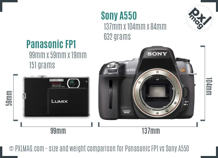 Panasonic FP1 vs Sony A550 size comparison