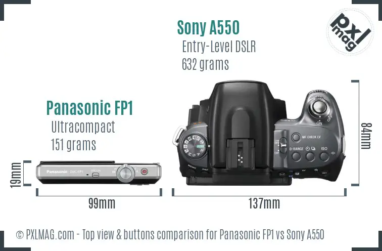 Panasonic FP1 vs Sony A550 top view buttons comparison
