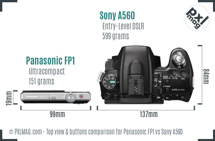Panasonic FP1 vs Sony A560 top view buttons comparison