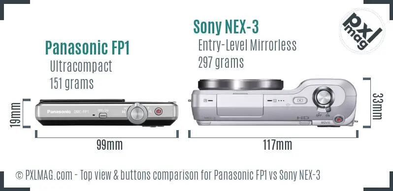 Panasonic FP1 vs Sony NEX-3 top view buttons comparison