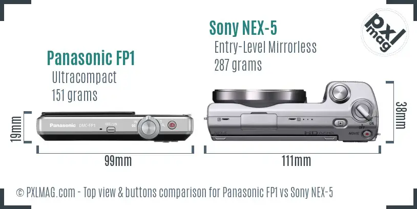 Panasonic FP1 vs Sony NEX-5 top view buttons comparison