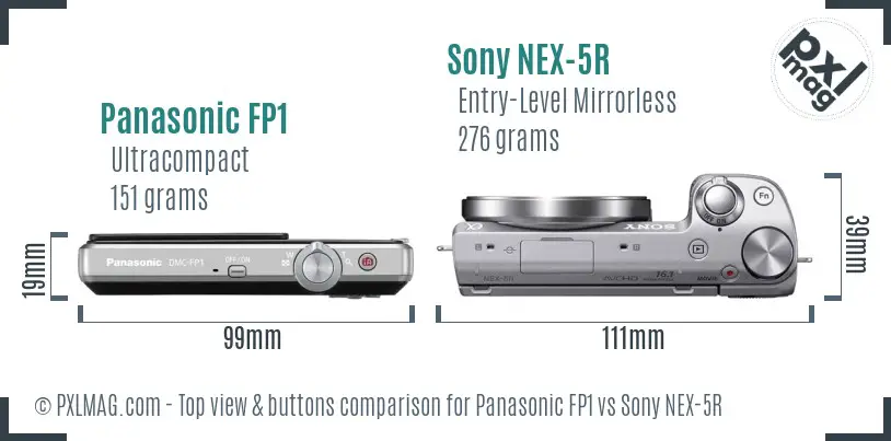 Panasonic FP1 vs Sony NEX-5R top view buttons comparison