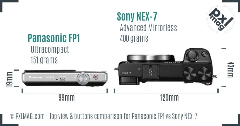 Panasonic FP1 vs Sony NEX-7 top view buttons comparison