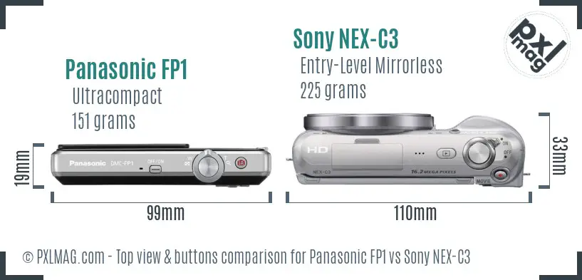 Panasonic FP1 vs Sony NEX-C3 top view buttons comparison