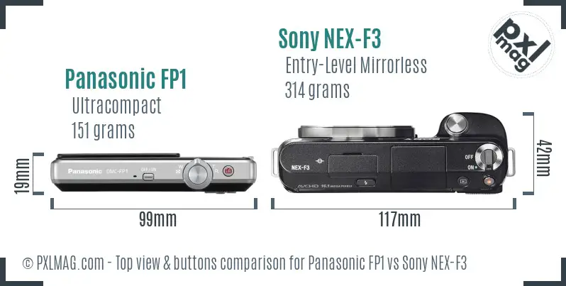 Panasonic FP1 vs Sony NEX-F3 top view buttons comparison
