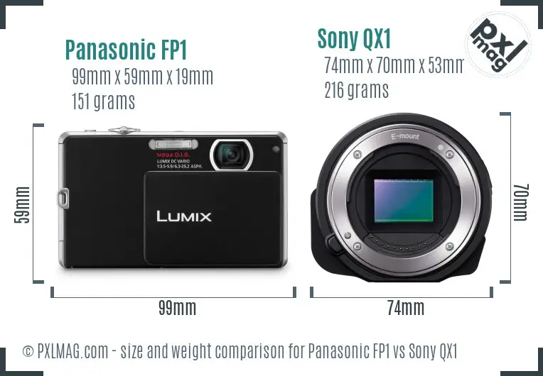 Panasonic FP1 vs Sony QX1 size comparison