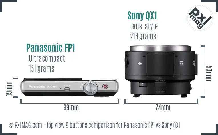 Panasonic FP1 vs Sony QX1 top view buttons comparison
