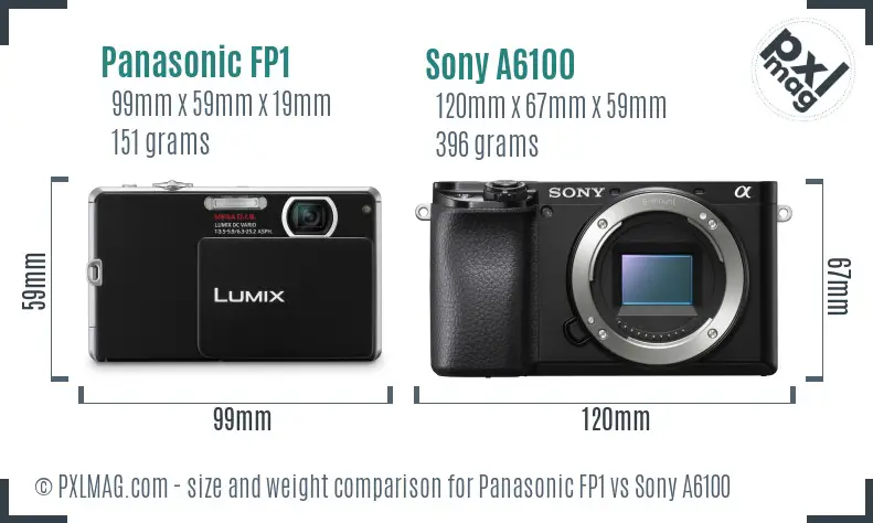Panasonic FP1 vs Sony A6100 size comparison