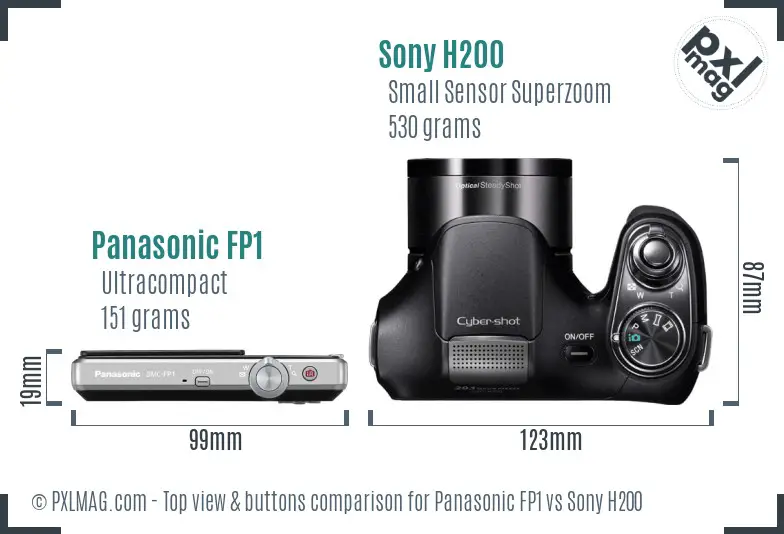 Panasonic FP1 vs Sony H200 top view buttons comparison