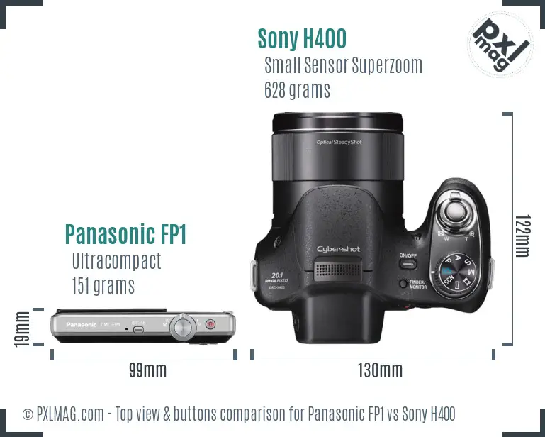 Panasonic FP1 vs Sony H400 top view buttons comparison