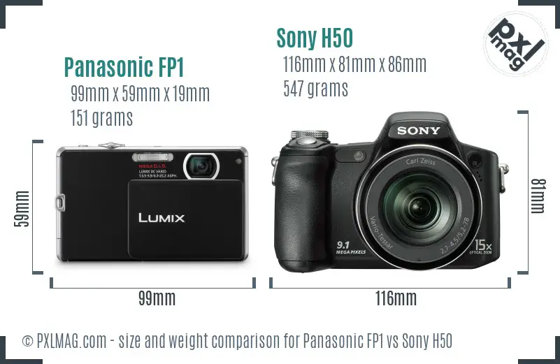 Panasonic FP1 vs Sony H50 size comparison