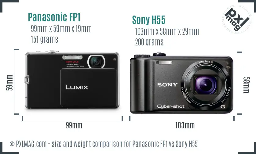 Panasonic FP1 vs Sony H55 size comparison