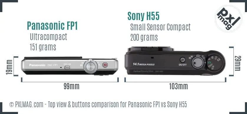 Panasonic FP1 vs Sony H55 top view buttons comparison