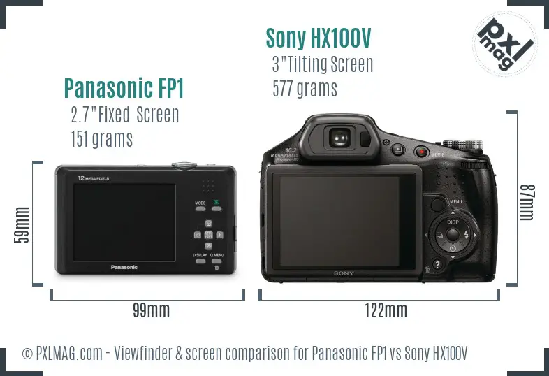 Panasonic FP1 vs Sony HX100V Screen and Viewfinder comparison