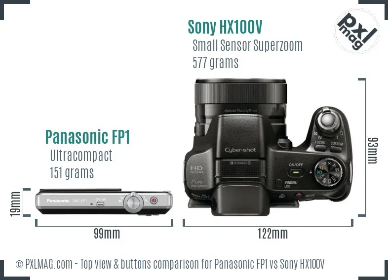 Panasonic FP1 vs Sony HX100V top view buttons comparison