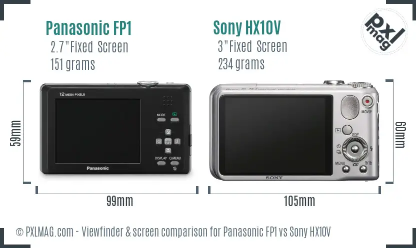 Panasonic FP1 vs Sony HX10V Screen and Viewfinder comparison