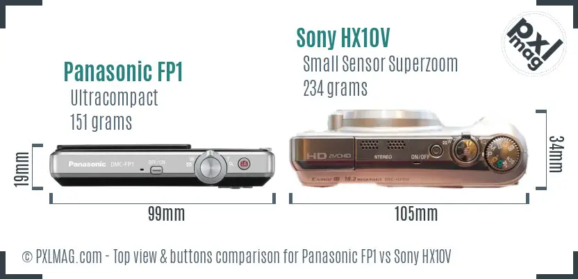 Panasonic FP1 vs Sony HX10V top view buttons comparison