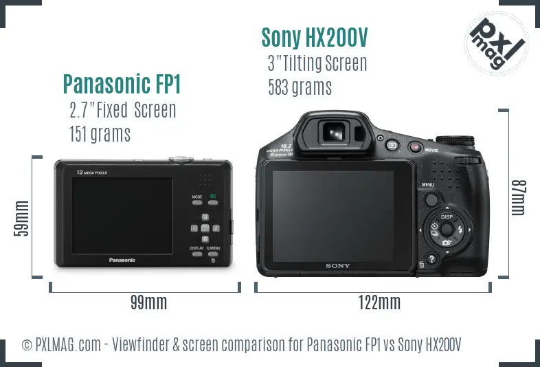 Panasonic FP1 vs Sony HX200V Screen and Viewfinder comparison