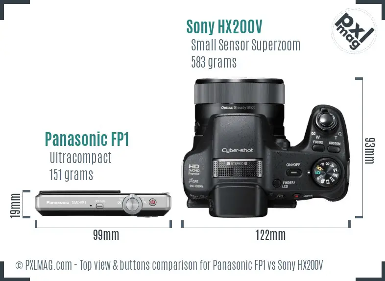 Panasonic FP1 vs Sony HX200V top view buttons comparison