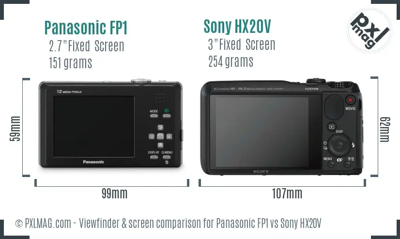Panasonic FP1 vs Sony HX20V Screen and Viewfinder comparison