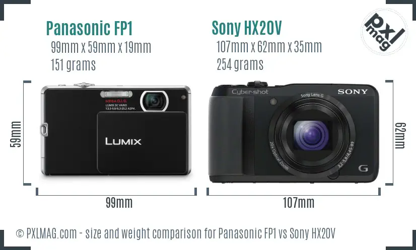 Panasonic FP1 vs Sony HX20V size comparison