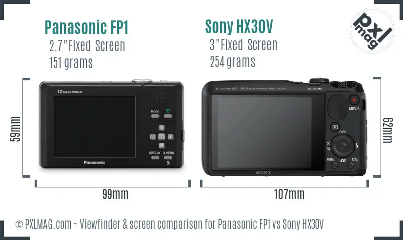 Panasonic FP1 vs Sony HX30V Screen and Viewfinder comparison