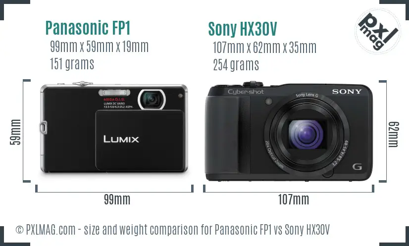 Panasonic FP1 vs Sony HX30V size comparison