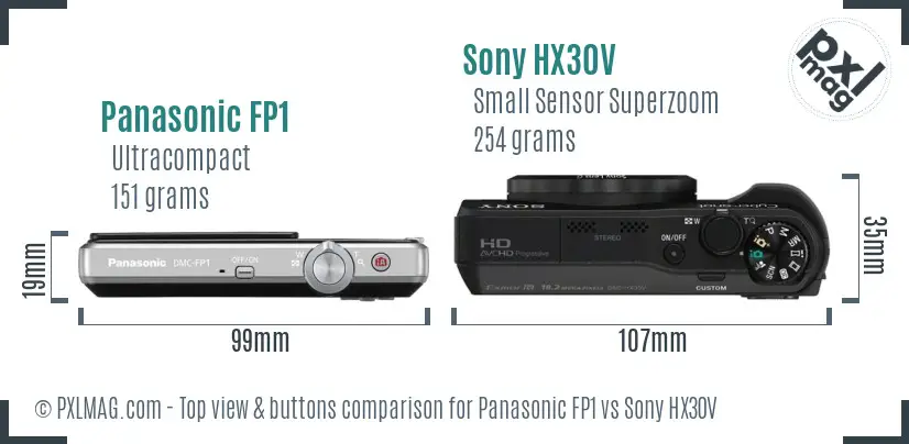 Panasonic FP1 vs Sony HX30V top view buttons comparison
