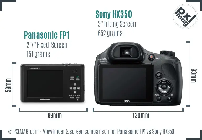 Panasonic FP1 vs Sony HX350 Screen and Viewfinder comparison