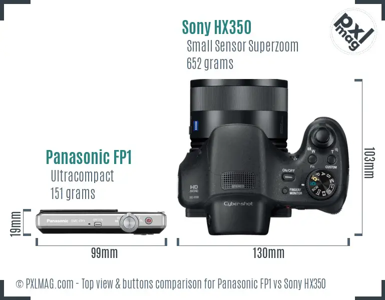 Panasonic FP1 vs Sony HX350 top view buttons comparison