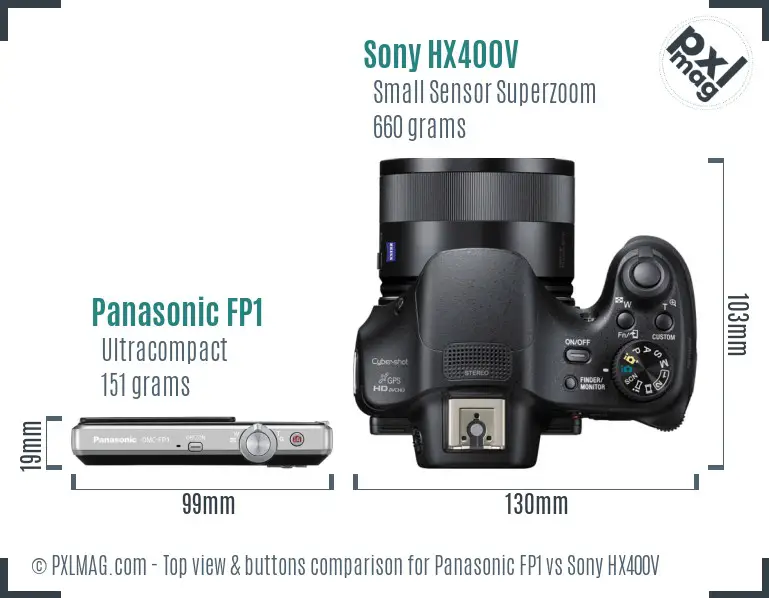 Panasonic FP1 vs Sony HX400V top view buttons comparison
