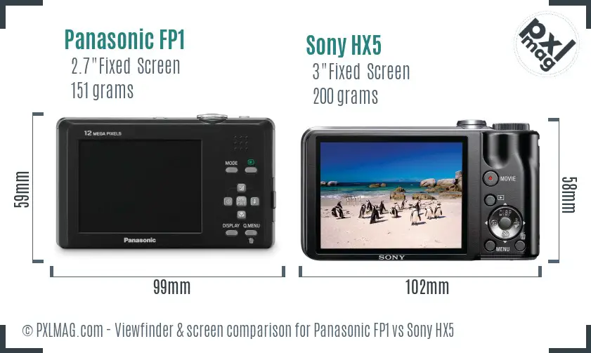 Panasonic FP1 vs Sony HX5 Screen and Viewfinder comparison